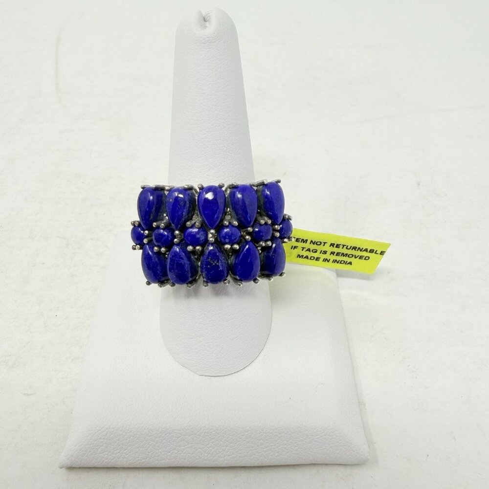 Shop LC Lapis Lazuli/Diamond Size 9‎ Ring Platinum Overlay Sterling Silver 5387